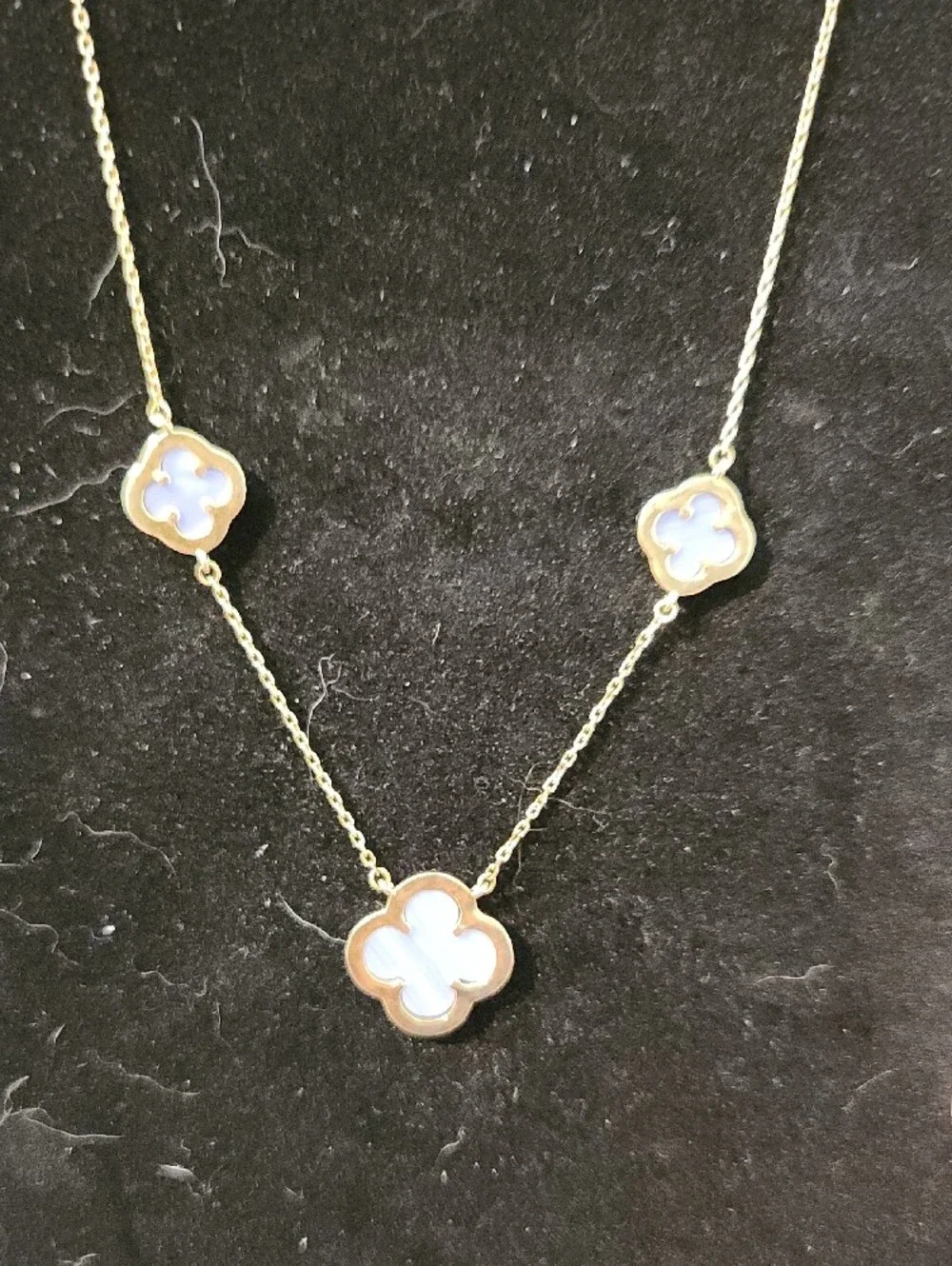 Rachel Zoe Blue Lace Agate Clover Station Necklace - Gold Plated 925 Vermeil